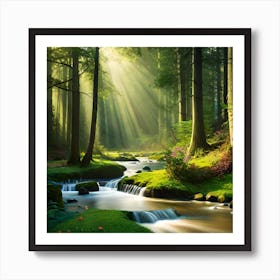 Moonlit Forest Filled With Mysterious Shadows Art Print