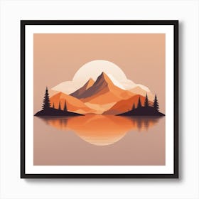 Misty mountains background in orange tone 105 Art Print