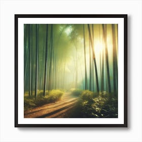 A peaceful and serene bamboo forest bathed in soft sunlight.2 Art Print