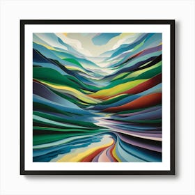 Reflected Horizons Vibrant Abstract Landscape (2) Art Print