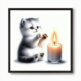 Cute Kitten With Candle Art Print