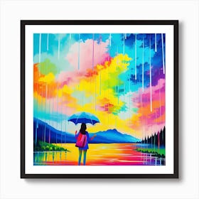 Rainbow Rain Painting Affiche