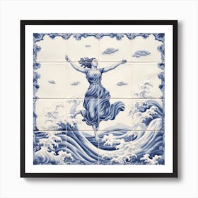 A Woman And The Sea Delft Tile Illustration Art Print