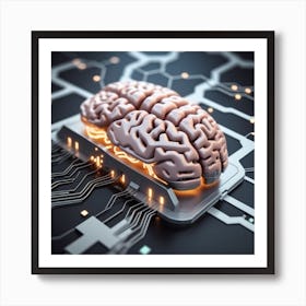 Brain On A Circuit Board Art Print