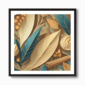 Firefly Beautiful Modern Detailed Botanical Rustic Wood Background Of Herbs And Spices; Illustration (1) Art Print