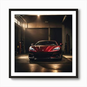 Red Sports Car In A Garage 1 Art Print