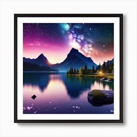 Night Sky Over Lake 7 Art Print