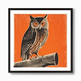 Retro Bird Lithograph Eastern Screech Owl 3 Art Print