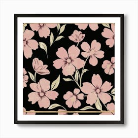 Pink and black floral design with gold border Art Print