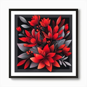 Red Flowers On Black Background Art Print