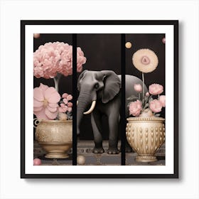 Elephant and Flowers Art Print