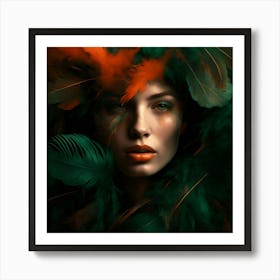Portrait Of A Woman With Feathers 1 Art Print