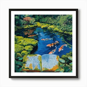 Summer Zen Japanese Garden Series In Style Of David Hockney 1 Art Print