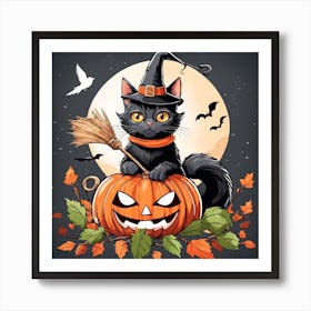 Cute Cat Halloween Pumpkin (11) Art Print