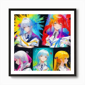 Anime Girl With Colorful Hair Art Print