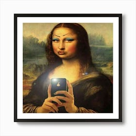 Mona Lisa With Phone Art Print