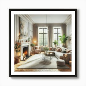 Living Room With Fireplace 1 Art Print