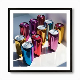 Visually striking, creative design featuring colorful cans with sleek, metallic surfaces.2 Art Print