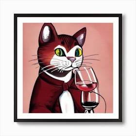 Cat Drinking Wine Art Print