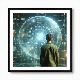 Futuristic Man Looking At Digital World Art Print