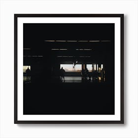 Silhouette Of People In A Train Station Art Print
