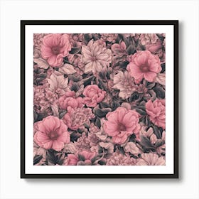 Pink Flowers Wallpaper Art Print