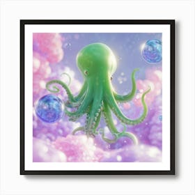 Cthulhu With A Soft Aesthetic Mid Float Amid Iridescent Soap Bubbles Swirling Tentacles Gently Int Póster