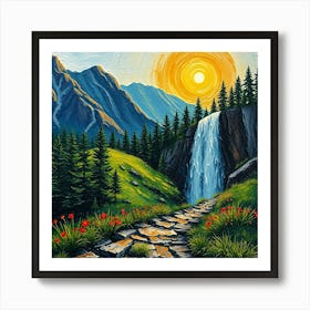 Sunset At The Waterfall Art Print