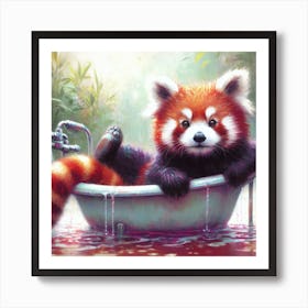 Red Panda In Bathtub 1 Art Print