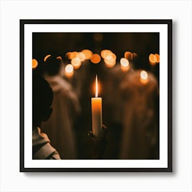 Easter Vigil With Lit Candles And A Darkened Church Reverent Art Print