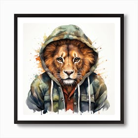 Watercolour Cartoon Lion In A Hoodie 2 Art Print