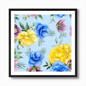 Watercolor Flowers Seamless Pattern Art Print