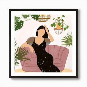 Illustration Of A Woman Sitting On A Couch Art Print