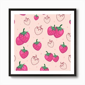 Seamless Strawberry Fruit Pattern Background Art Print