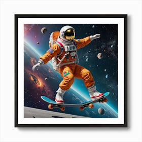 Astronaut Skateboarding In Universe Art Print