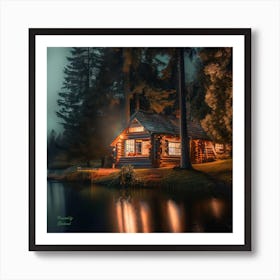 Cabin near the lake. Art Print