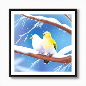 Two Birds Perched On A Branch 10 Art Print