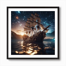 Ship At Night Art Print