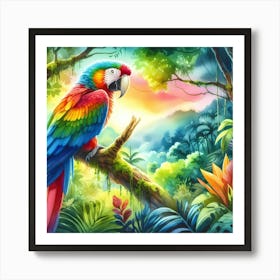 Colorful Parrot In The Jungle Art Print