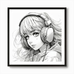 Anime Girl With Headphones 7 Art Print