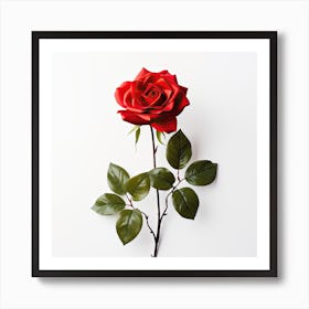 Single Red Rose On White Background Art Print