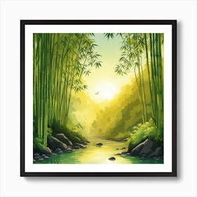 A Stream In A Bamboo Forest At Sun Rise Square Composition 287 Art Print