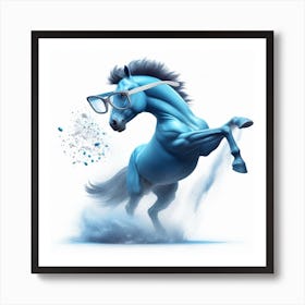 Blue Horse With Glasses 4 Art Print