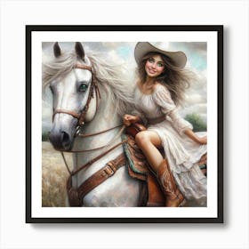 Cowgirl On Horseback 2 Art Print