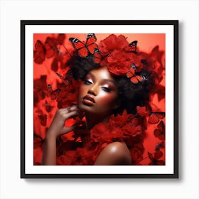 Beautiful African Woman With Butterflies Art Print