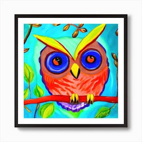 Cute Red Owl Painting Art Print