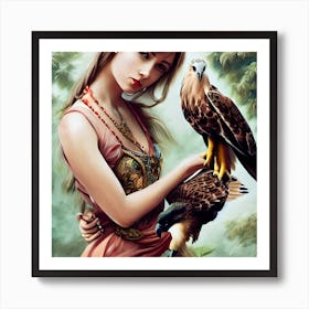 A Girl And Her Hawks Art Print