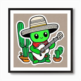 Cactus With Guitar 20 Art Print