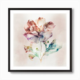 Abstract Double Exposure Watercolor Vintage Flower Digital Illustration1 Art Print