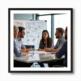 Business Strategy Meeting In Action With A Diverse Group Of Four Adults Two Women And Two Men Stra (1) Art Print